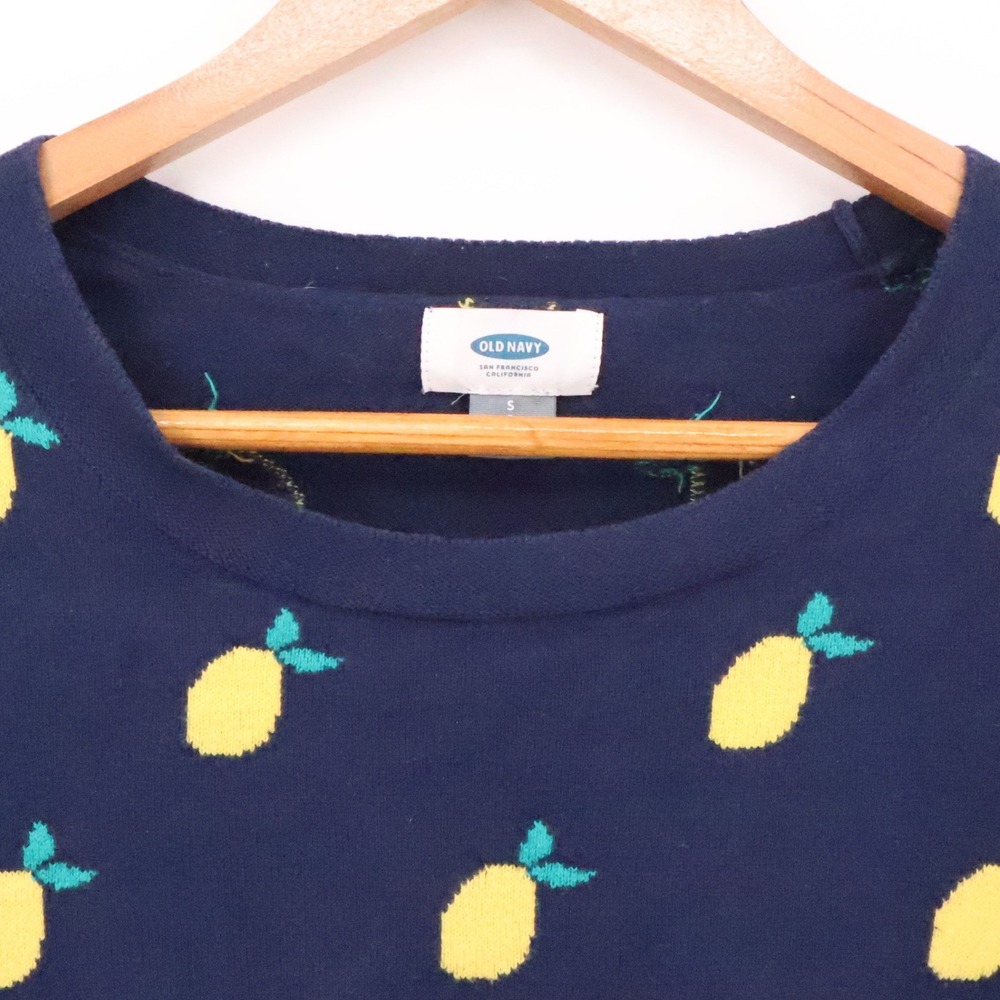 Old Navy Lemon‎ Print Sweater Womens Preppy Navy Blue Cotton Crewneck Size S - Picture 4 of 9